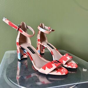 Nine West Red and Pink Floral Heels